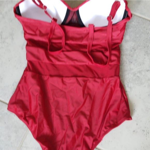 Solid Black Mesh Plus Size Swimwear Women One Piec - Picture 2 of 5